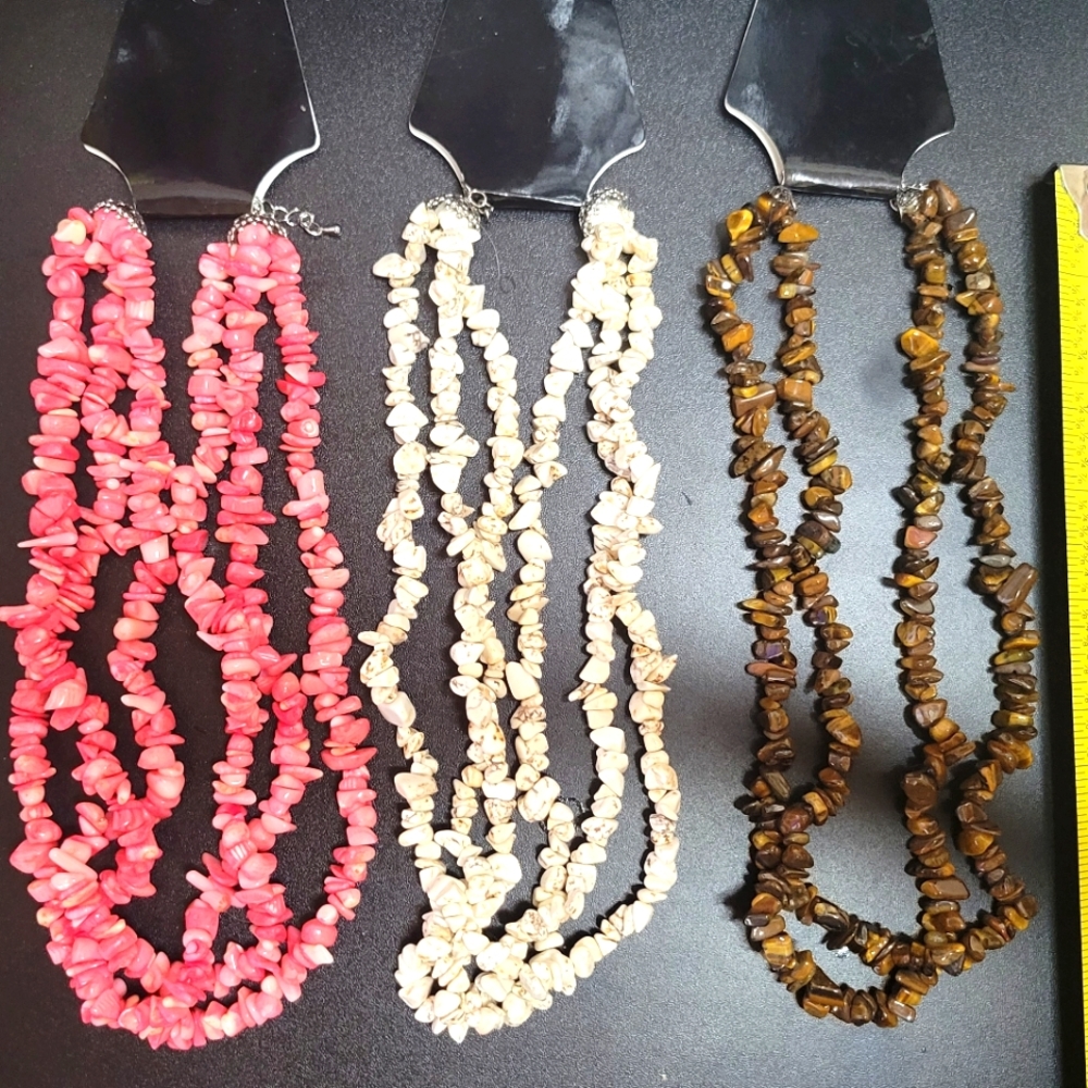 New 3 Strand Stone Necklaces
